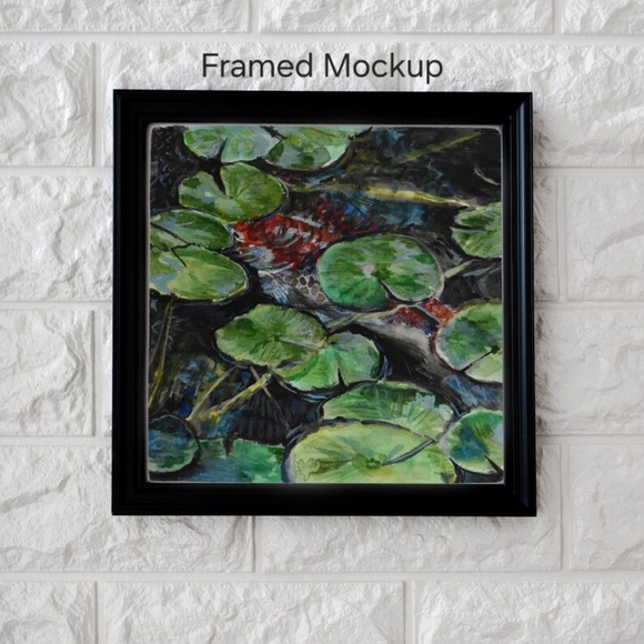 Koi Fish and Lilypads - Original Handpainted Watercolor Painting - 8" by 8" - Picture 3 of 5